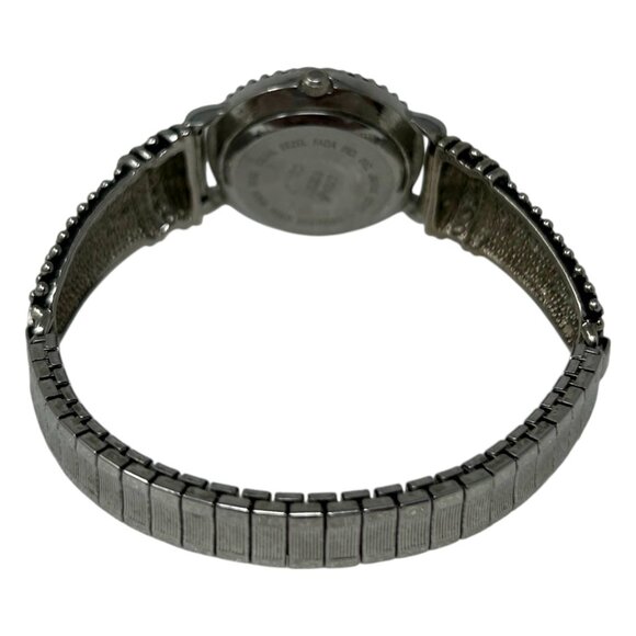 Alto Watch Women 25mm Silver Tone Round Ornate Quartz Stretch Band New Battery - Picture 5 of 15